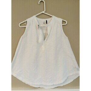 Anthropologie White Sleeveless Knit Cotton V-Neck Blouse with Ring Accent XS